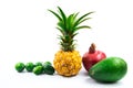 Beautiful exotic fruits mix and assorted on white isolated background with blank space