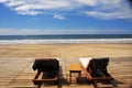 exotic sandy beach without people blue sky in the pacific ocean mancora peru Royalty Free Stock Photo