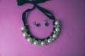 Beautiful expensive precious shiny jewelry fashionable glamorous jewelry, necklace and earrings with pearls and diamonds