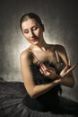 Beautiful expressive ballerina in the role of a black swan Royalty Free Stock Photo