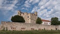 Beautiful exterior of the Castle of Sarospatak against a blue cloudy sky in Hungary