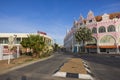 Beautiful exterior view of shopping mall in downtown of Oranjestad,