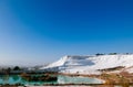 White calcium limestone landscape and thermal pool in Pamukkale, Denizili, Turkey Royalty Free Stock Photo