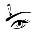 Beautiful eye icon with eyebrow brush. Brow makeup applying scheme vector illustration