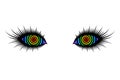 Beautiful eyes with long lashes and hypnotic multicolored spirals