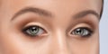 Beautiful eyes of a woman with bright make-up close-up. makeup and healthy clean skin. Professional makeup concept