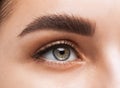 Beautiful eyes of a woman with bright make-up close-up. makeup and healthy clean skin. Professional makeup concept