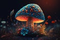 Beautiful fabulous fantastic mushroom and flowers in a mysterious night forest