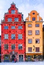 Beautiful fabulous houses in winter Stockholm Royalty Free Stock Photo