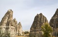 Beautiful Fabulous unique forms of sandstone landscape with eroded bizarre rock formations of Cappadocia, Turkey Royalty Free Stock Photo