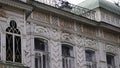 Beautiful facade of old house. Stock footage. Beautiful patterns on old building in Russian style. Close-up of old house Royalty Free Stock Photo