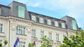 Beautiful facade, restored building exterior in old town. Royalty Free Stock Photo