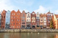 Beautiful facades of the buildings in Gdansk by the river, Poland