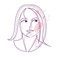 Beautiful face of attractive woman vector linear drawing, sensitive emotional line art adult girl portrait, feminine abstract face