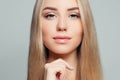 Beautiful face closeup portrait. Blonde model woman with long healthy hair and clear skin