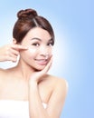 Beautiful face of girl applying moisturize cream Royalty Free Stock Photo