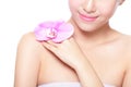 Beautiful face with pink orchids Royalty Free Stock Photo