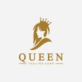 Beautiful face queen icon logo.for queen logo.Beauty woman hair salon golden logo. cosmetic, skin care business logo Royalty Free Stock Photo