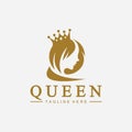 Beautiful face queen icon logo.for queen logo.Beauty woman hair salon golden logo. cosmetic, skin care business logo Royalty Free Stock Photo