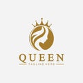 Beautiful face queen icon logo.for queen logo.Beauty woman hair salon golden logo. cosmetic, skin care business logo Royalty Free Stock Photo