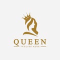 Beautiful face queen icon logo.for queen logo.Beauty woman hair salon golden logo. cosmetic, skin care business logo Royalty Free Stock Photo