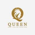 Beautiful face queen icon logo.for queen logo.Beauty woman hair salon golden logo. cosmetic, skin care business logo Royalty Free Stock Photo