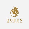 Beautiful face queen icon logo.for queen logo.Beauty woman hair salon golden logo. cosmetic, skin care business logo Royalty Free Stock Photo