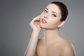 Beautiful face of woman with blue eyes and clean fresh skin. Spa portrait Royalty Free Stock Photo