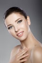 Beautiful face of woman with blue eyes and clean fresh skin. Spa portrait Royalty Free Stock Photo