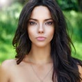 Beautiful face woman with perfect skin - outdoor summer portrait. Close up Royalty Free Stock Photo