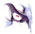 Beautiful face. woman portrait with hat. abstract watercolor .fashion background Royalty Free Stock Photo