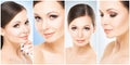 Beautiful face of young and healthy girl in collage collection. Plastic surgery, skin care, cosmetics and face lifting Royalty Free Stock Photo