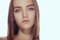 Beautiful face of young teen woman with clean fresh skin. Royalty Free Stock Photo