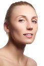 Beautiful face of young woman with clean fresh skin. Portrait of beautiful young woman with beautiful blue eyes and face