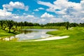 Beautiful fairway sand bunkers and lake in the golf course northern of Thailand