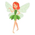 Beautiful fairy dances in her colorful outfits and green dress