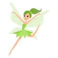 Beautiful fairy dances in her colorful outfits and green dress