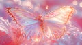 Beautiful Fairy Holographic Sparkling translucent surreal Butterfly Photo. Glitch Iridescent Pink Pastel Colors, y2k Royalty Free Stock Photo