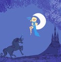 Beautiful fairy sits on the moon Royalty Free Stock Photo