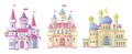 Beautiful fairy-tale castle for princess, magic kingdom. Vintage Eastern Palace. Wonderland. Isolated cartoon illustration. Vector Royalty Free Stock Photo