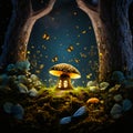 Beautiful fairy tale landscape with a night forest