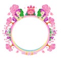 Beautiful fairytale castle and cute unicorns - frame