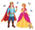 Beautiful fairytale Elf princess and prince with flower. Set characters. Children`s illustration, for print and sticker. Vector.