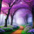 A beautiful fairytale enchanted forest with big trees and great Digital painting background