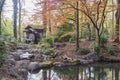 Beautiful fall color, mill wheel of Kyoto Botanical Garden Royalty Free Stock Photo