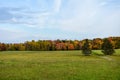 Farm Field with Fall Colors Tree line Royalty Free Stock Photo