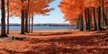 Beautiful fall landscape showing trees with autumn colors - AI Generated Royalty Free Stock Photo