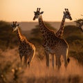 Giraffe Family at Sunset Royalty Free Stock Photo