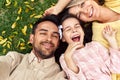 A beautiful family spending time together in the park. A handsome father makes a selfie together with his happy little girl Royalty Free Stock Photo