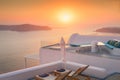 Beautiful and famous sunset on Santorini island, Greece Royalty Free Stock Photo